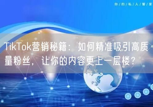 TikTok营销秘籍：如何精准吸引高质量粉丝，让你的内容更上一层楼？
