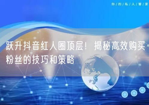 跃升抖音红人圈顶层！揭秘高效购买粉丝的技巧和策略
