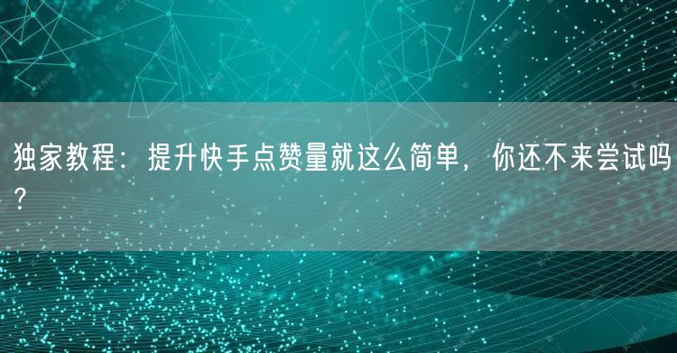 独家教程：提升快手点赞量就这么简单，你还不来尝试吗？