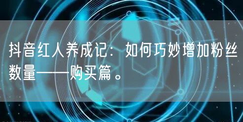 抖音红人养成记：如何巧妙增加粉丝数量——购买篇。