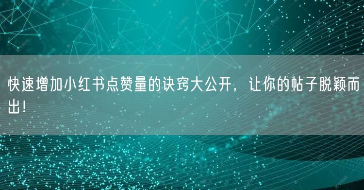 快速增加小红书点赞量的诀窍大公开，让你的帖子脱颖而出！